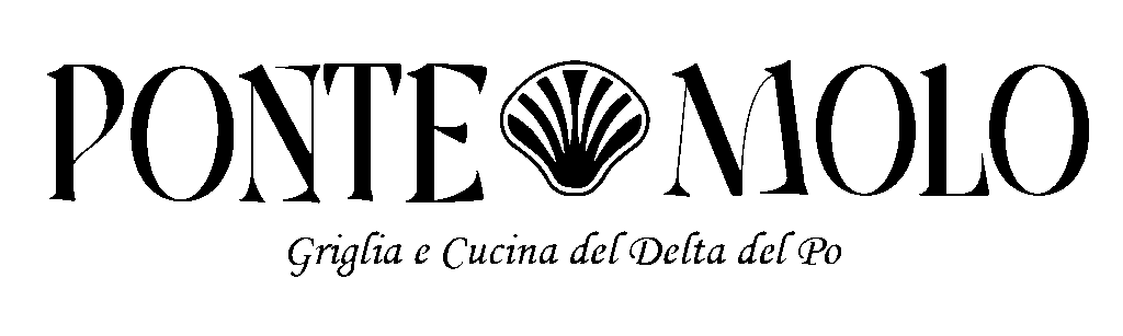 logo ponte molo nero con payoff "Griglia e Cucina del Delta del Po"