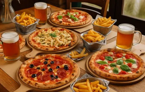 Pizzata a Ponte Molo con pizza a scelta, bibita e patatine a centrotavola