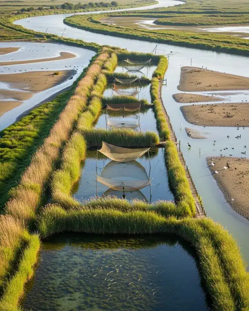 Ecosistema del Delta del Po con canali, vegetazione tipica e varietà di ambienti naturali