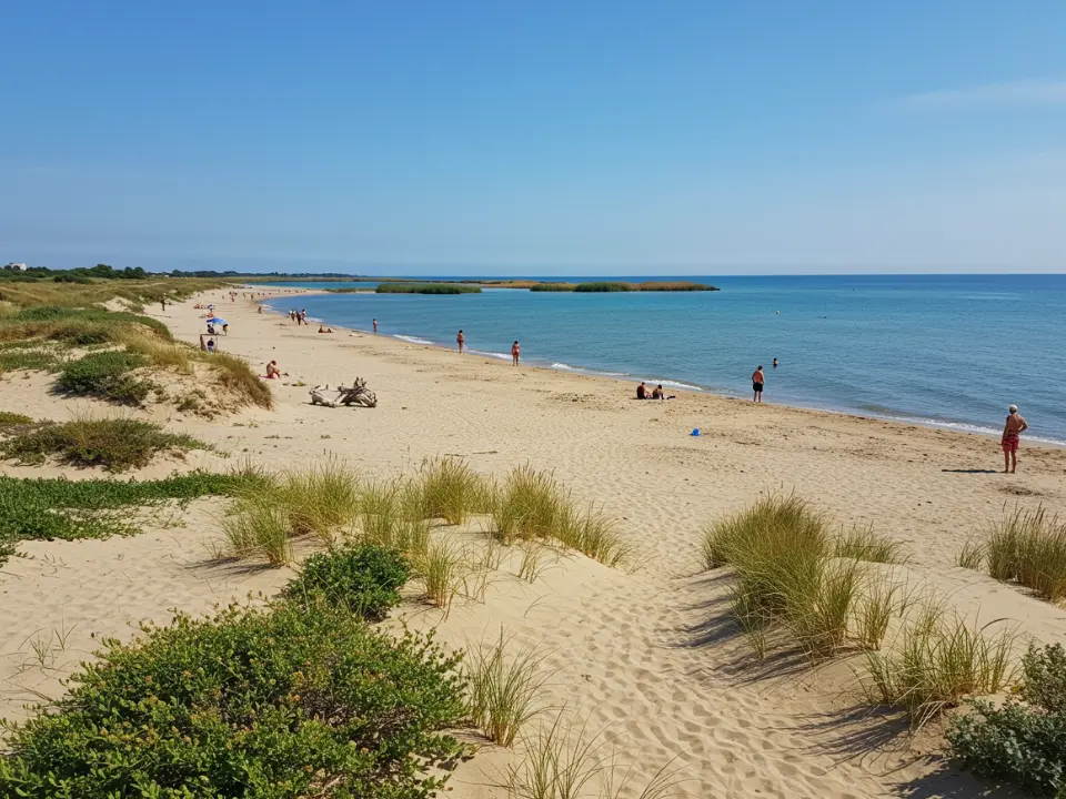 Spiaggia selvaggia del Delta del Po in estate con mare calmo e pochi turisti