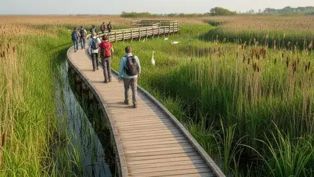 Escursionisti che percorrono i sentieri naturalistici del Delta del Po