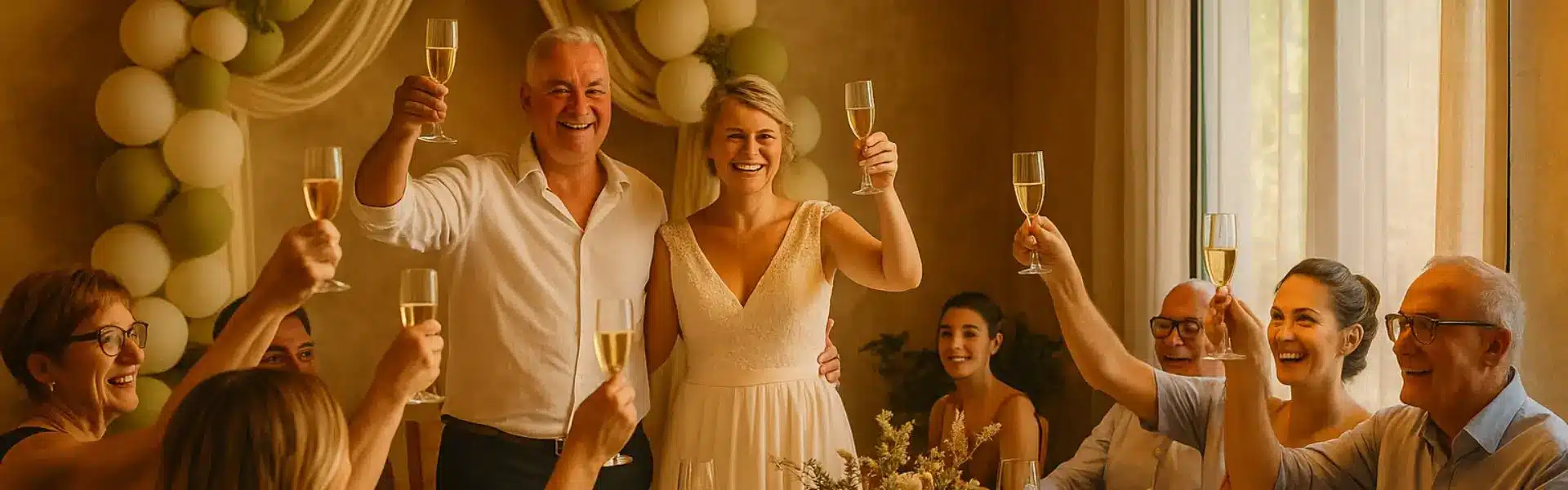 Family gathered for a toast during a party