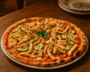 Pizza del Molo, specialità della pizzeria di Ponte Molo con frittura di pesce