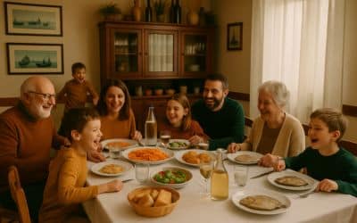 Famiglia durante il pranzo domenicale a Ponte Molo, tradizione gastronomica del Delta