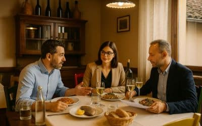 Professionisti durante un pranzo di lavoro a Ponte Molo con menu veloce e di qualità