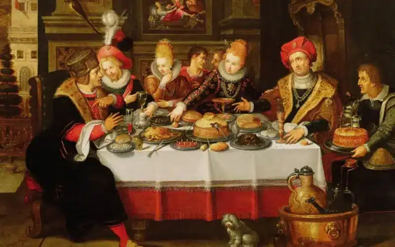 Rappresentazione artistica dei banchetti rinascimentali con ostriche alla corte estense