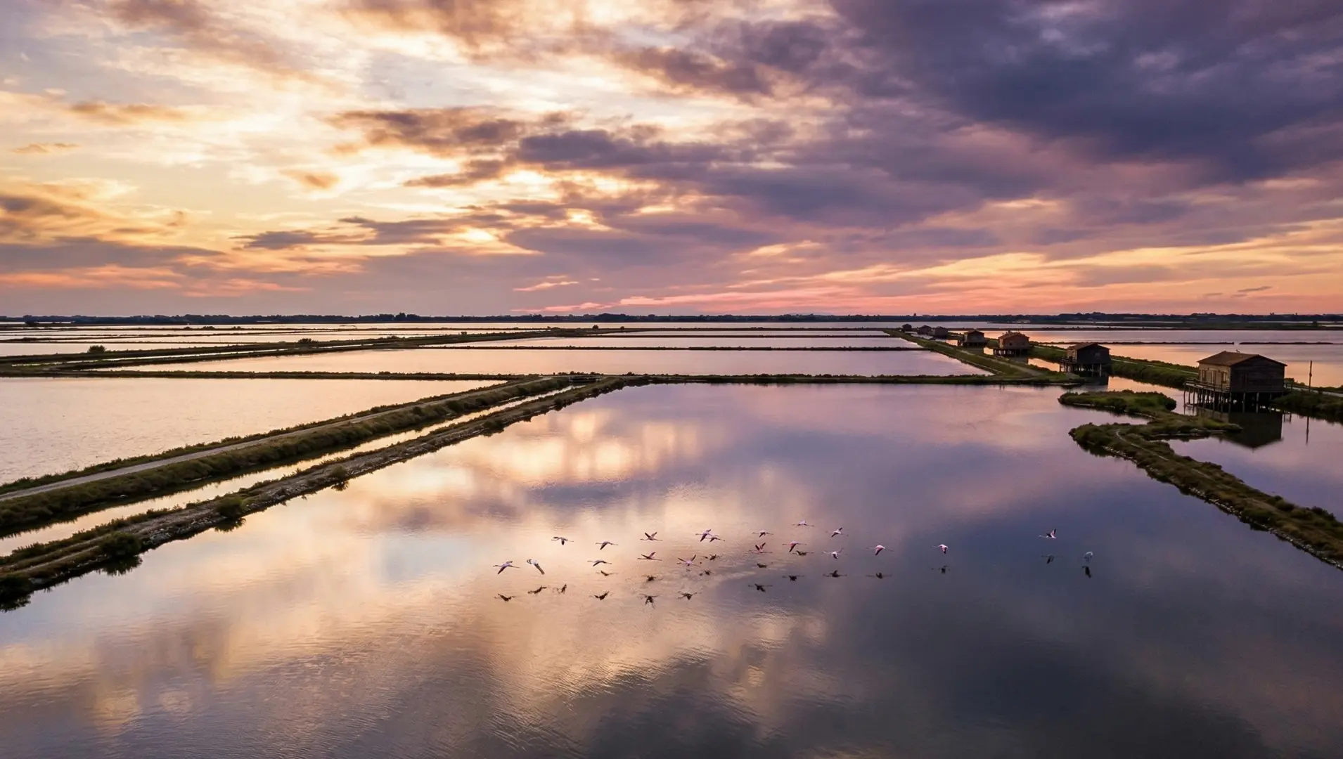 The Valli di Comacchio at sunset, ancient territory of eel fishing